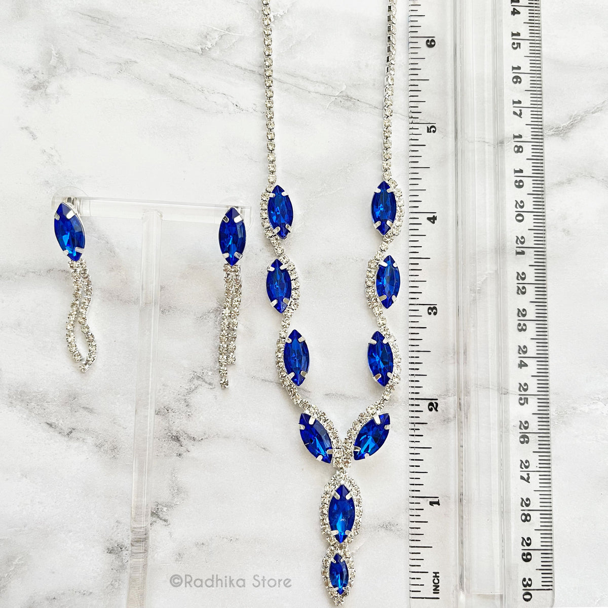 Scalloped Marquise - Rhinestone Deity Necklace - And Earring Set