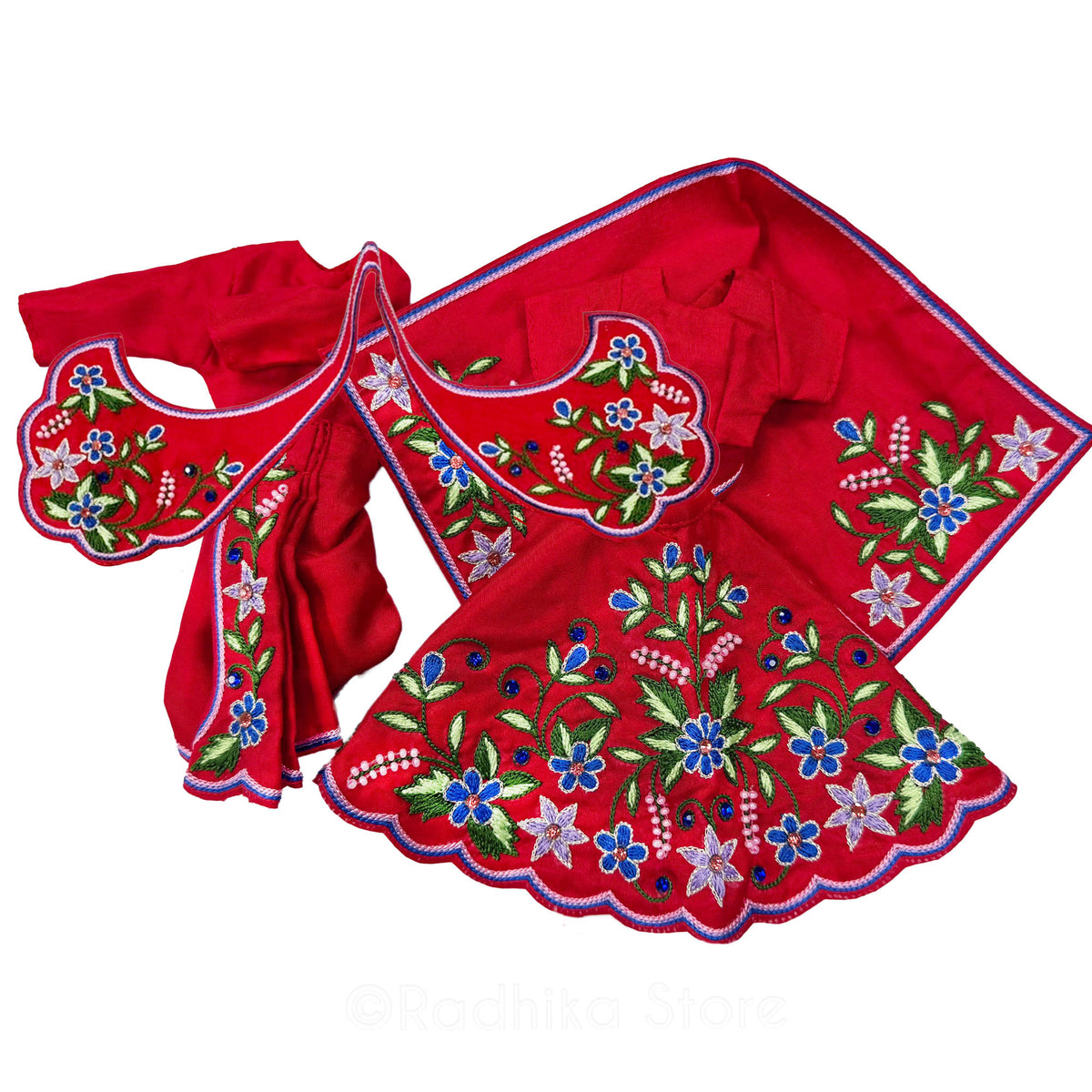 Seva Kunj Manjaris - Red - Silk - Radha Krishna Deity Outfit