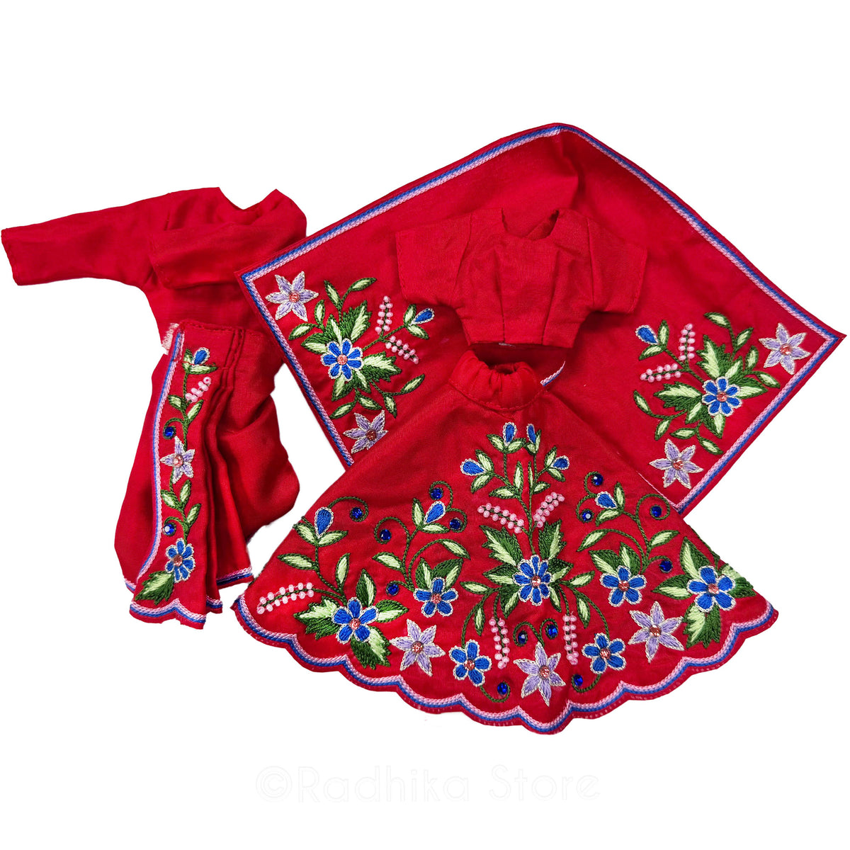 Seva Kunj Manjaris - Red - Silk - Radha Krishna Deity Outfit