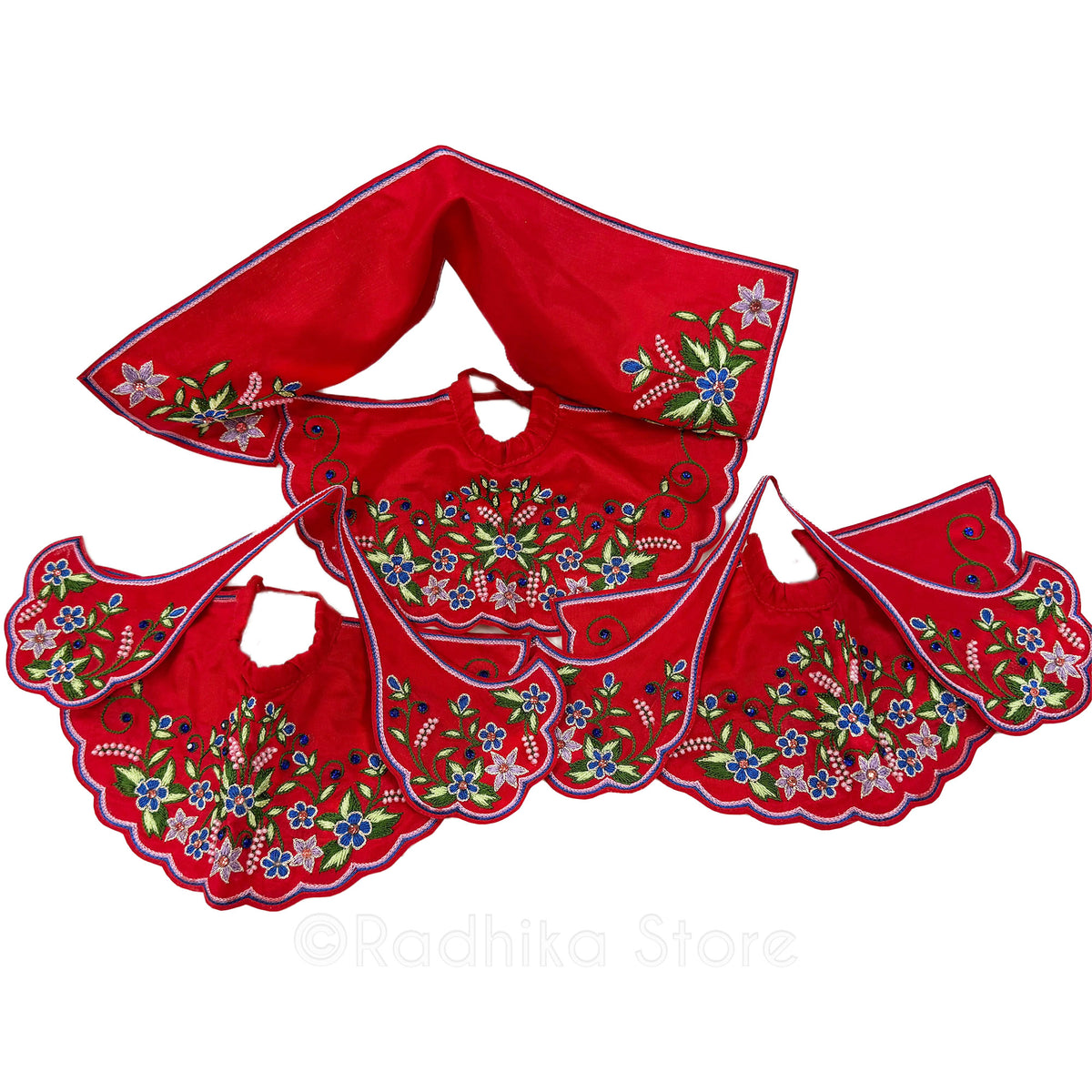 Seva Kunj Manjaris - Red - Silk - Jagannath Baladeva Subhadra Deity Outfit