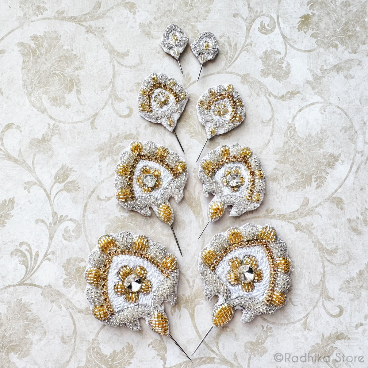 Festival Fan - Silver and Gold - Embroidery Turban Pins - Set of 2