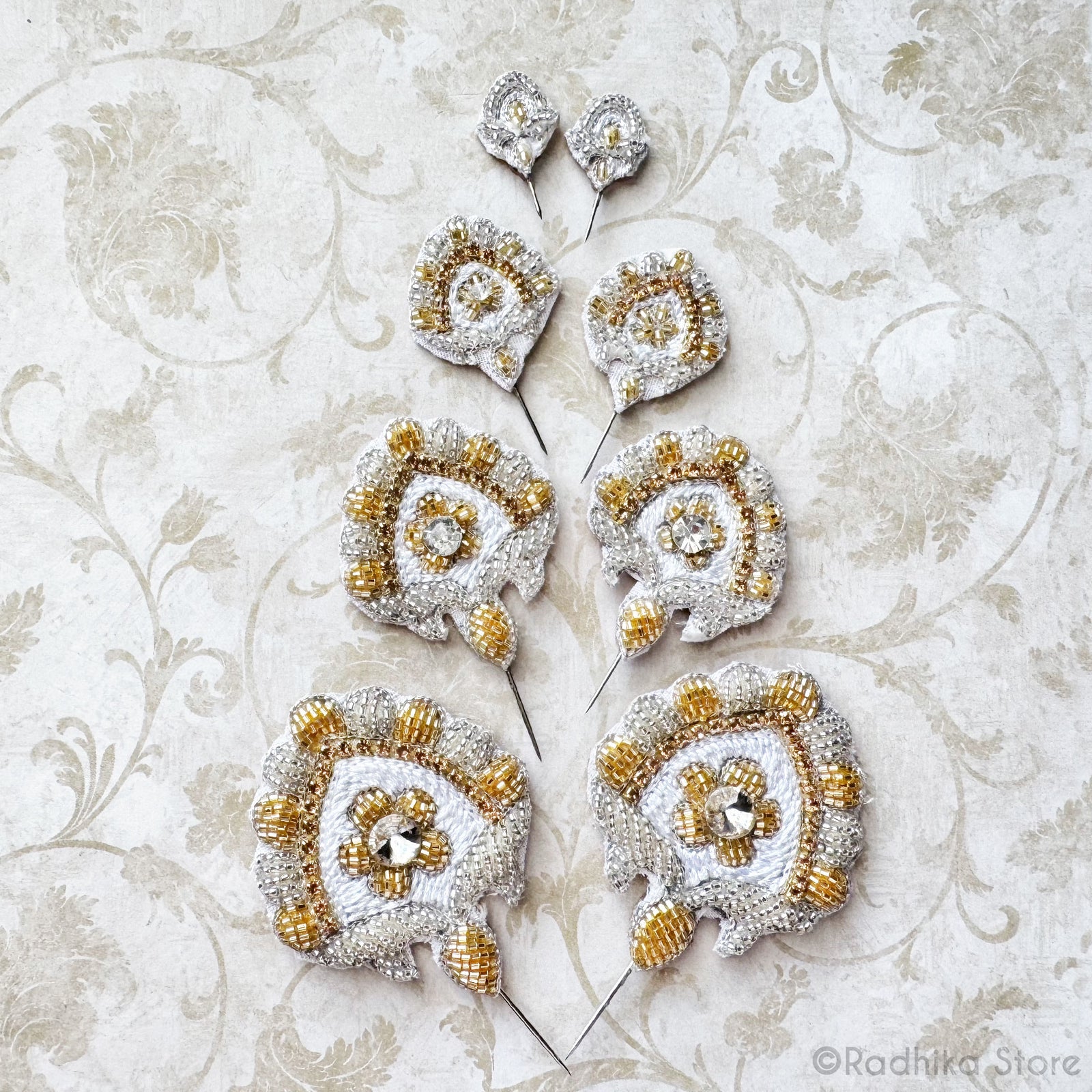 Festival Fan - Silver and Gold - Embroidery Turban Pins - Set of 2