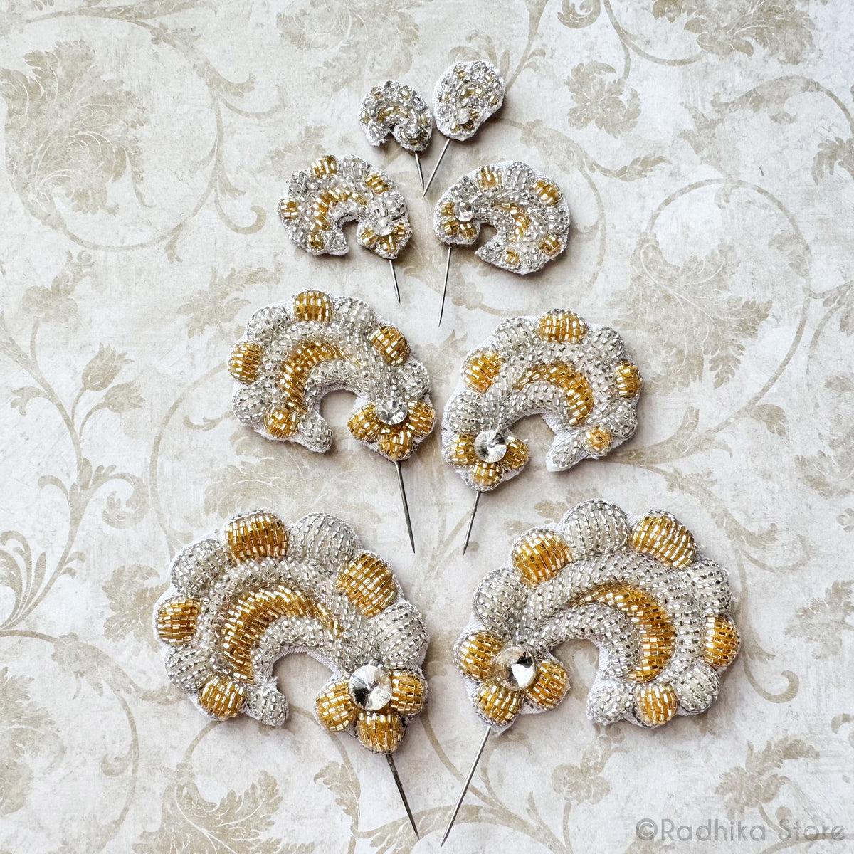 Festival Curls - Silver and Gold - Embroidery Turban Pins - Set of 2