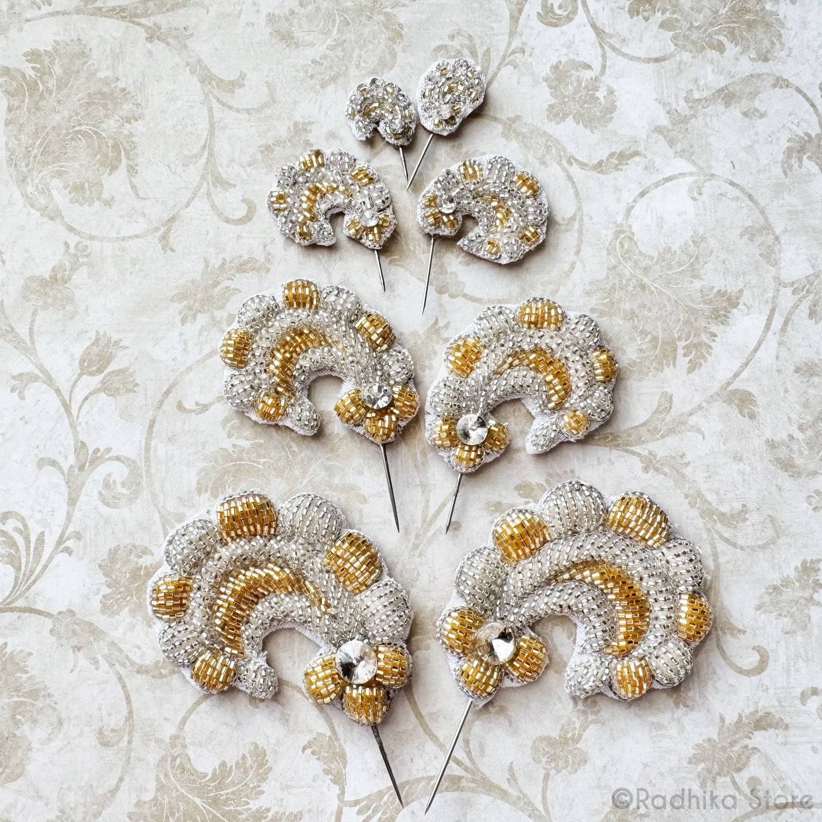 Festival Curls - Silver and Gold - Embroidery Turban Pins - Set of 2