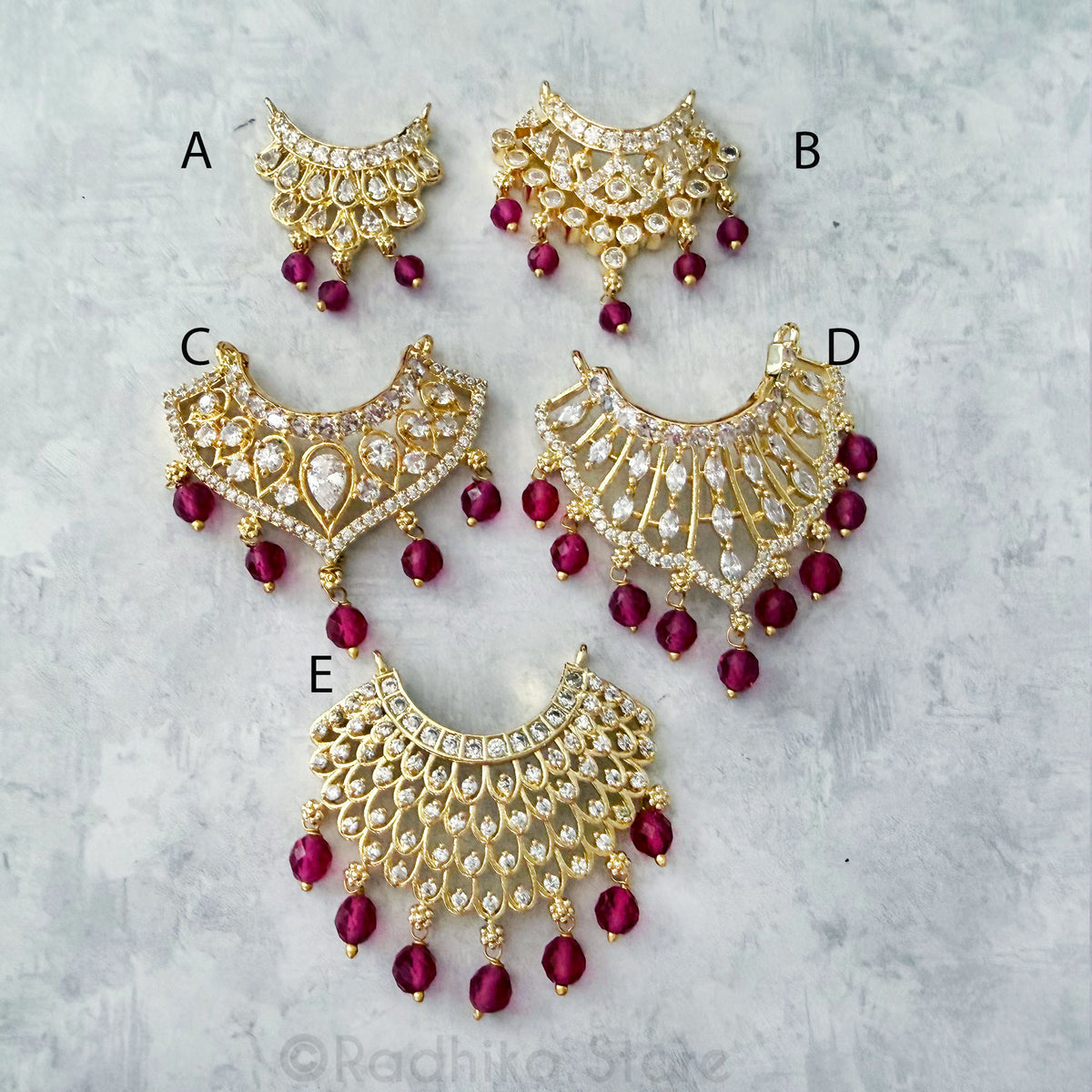 Sita Crown Necklace- CZ Diamond  Ruby beads - Collar - Deity Necklace