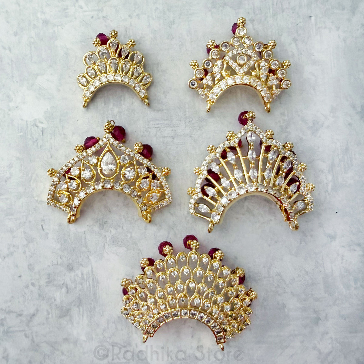 Sita Crown Necklace- CZ Diamond  Ruby beads - Collar - Deity Necklace