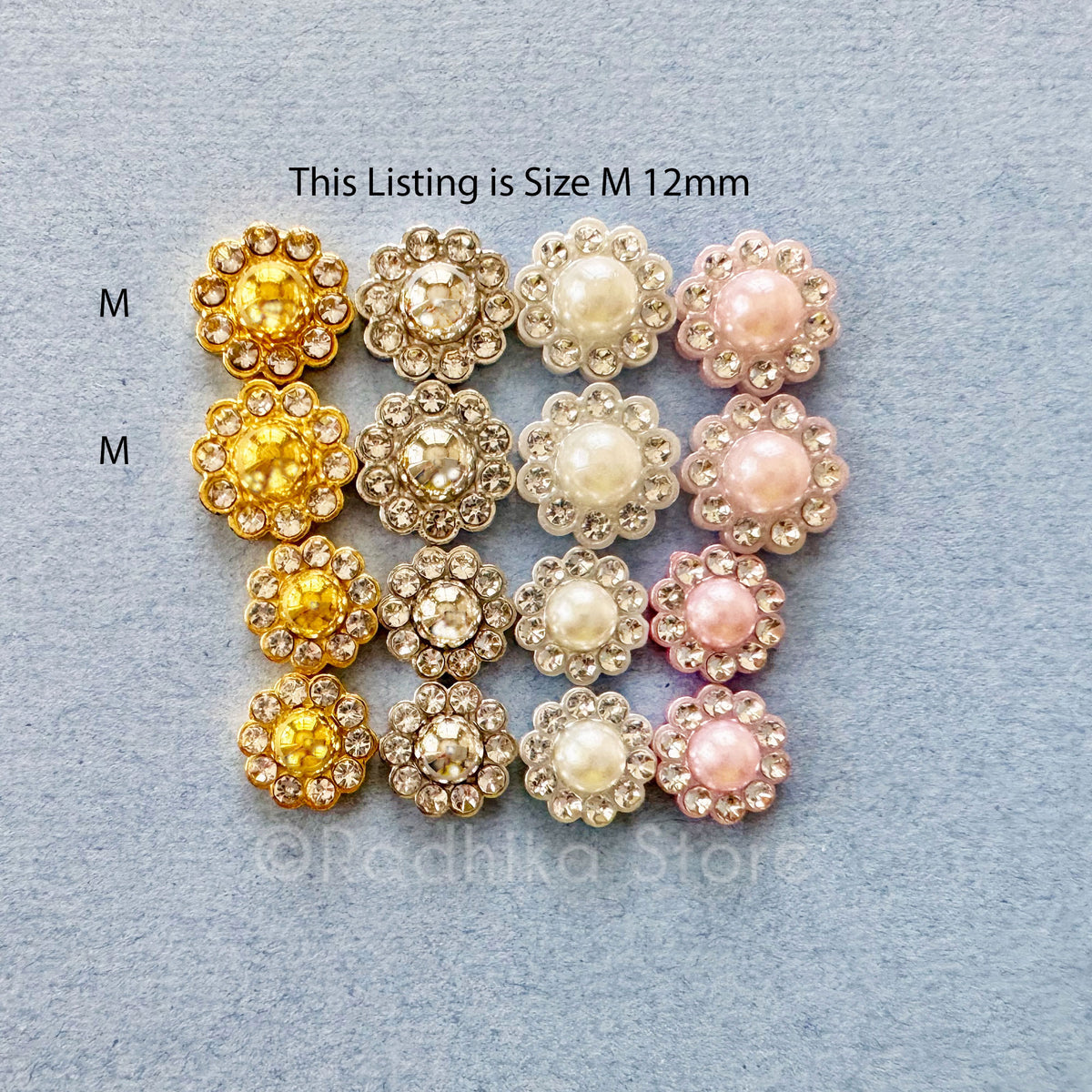 Flower Pearl Rhinestone Deity Earrings  Size M- 12mm