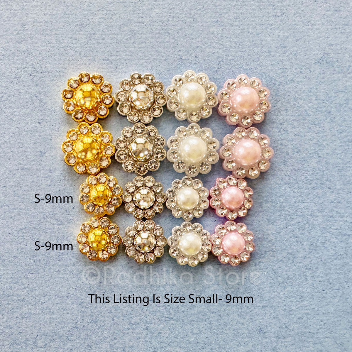 Flower Pearl Rhinestone Deity Earrings  Size S-9mm