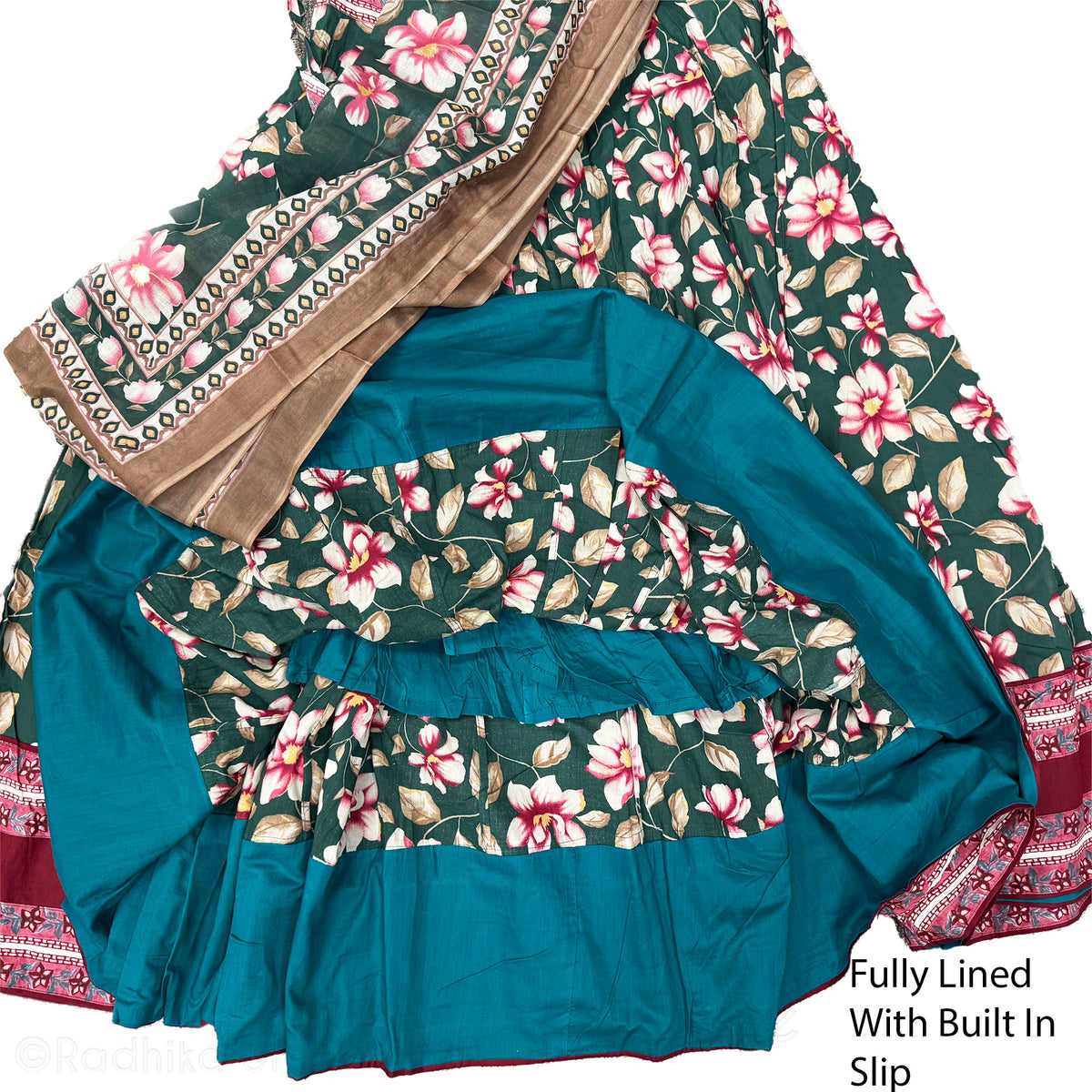 Vrindavan Forest Flowers - Cotton - Screen Print-Gopi Skirt-7 Meters Good Twirling