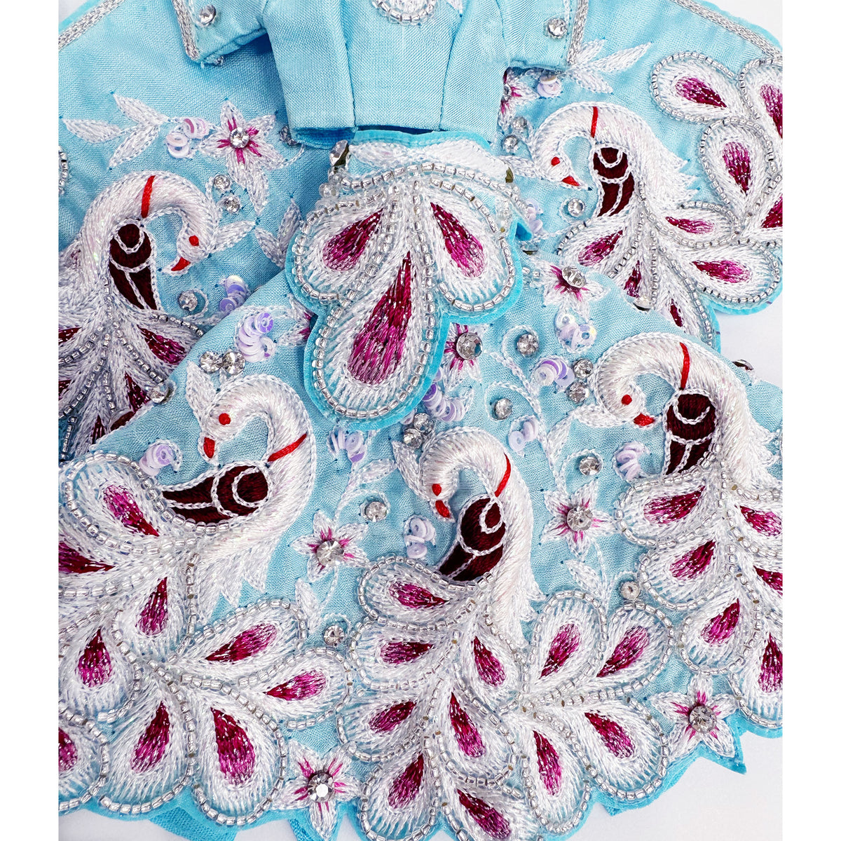 Vrindavan White Peacocks - Baby Blue - Silk - Radha Krishna Deity Outfit