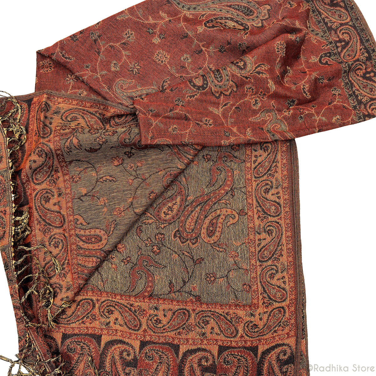 Tapestry Look- Jacquard - Chadar - With Paisley Design - Rust Color