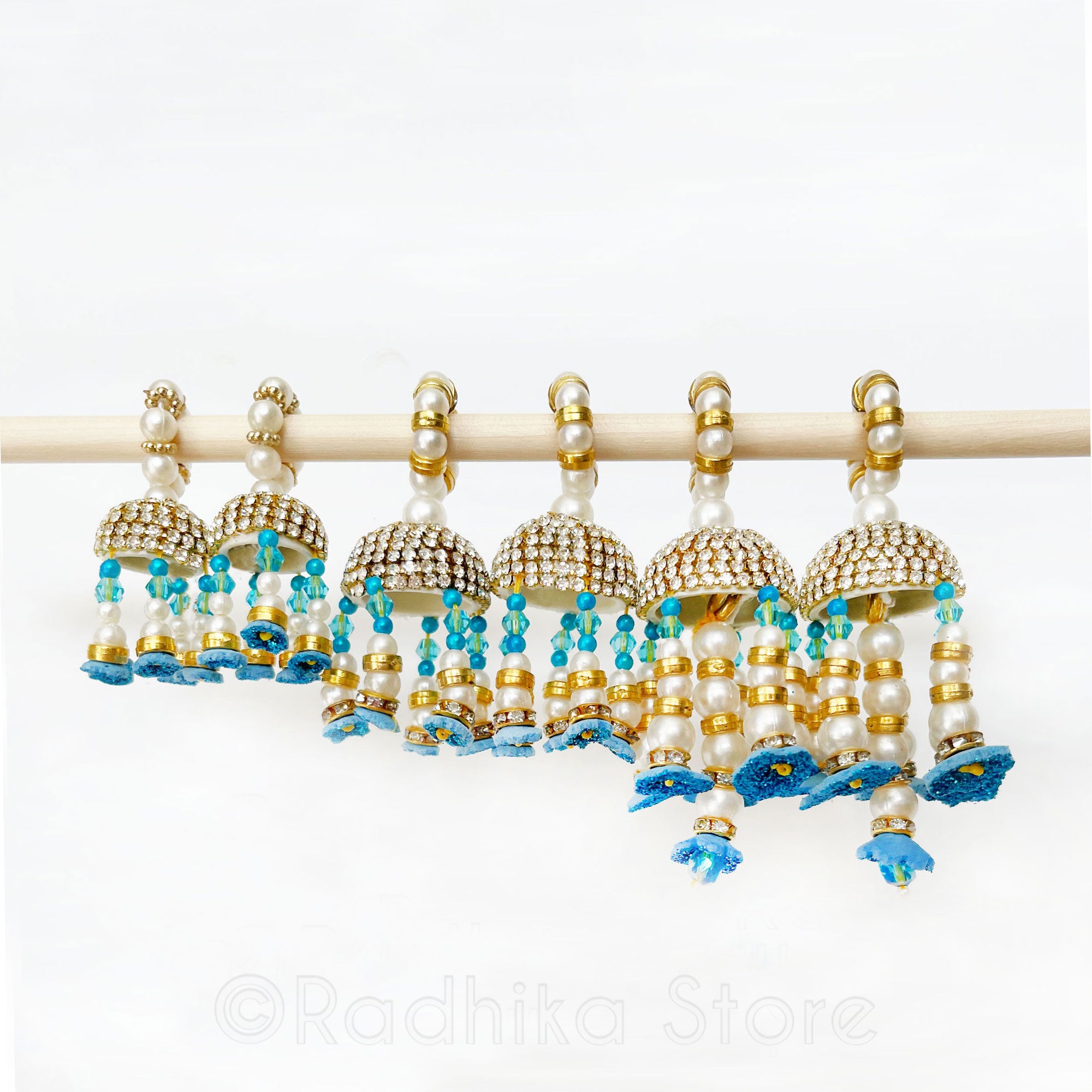 Vrindavan Flower Bell Bangles - Teal Blue, Yellow and Purple - Set of 2
