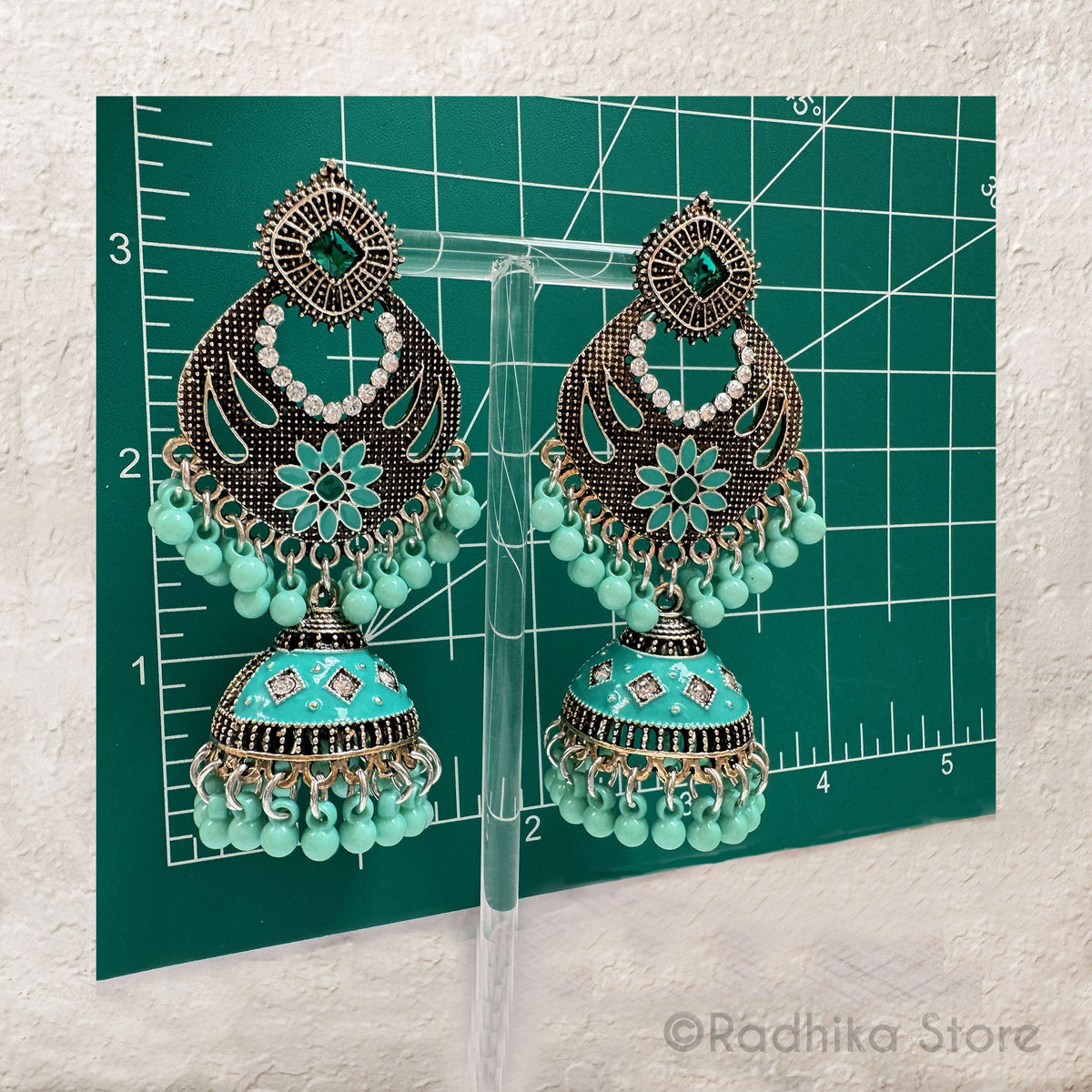 Rajasthani Teal Lacquer Bells - Jhumka Earrings