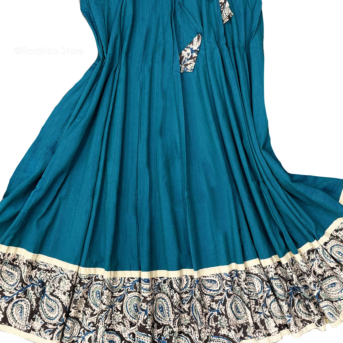 Ganga Paisley -  Teal Cotton Screen Print- Gopi Skirt With Chadar  and Kurti - S-M-L