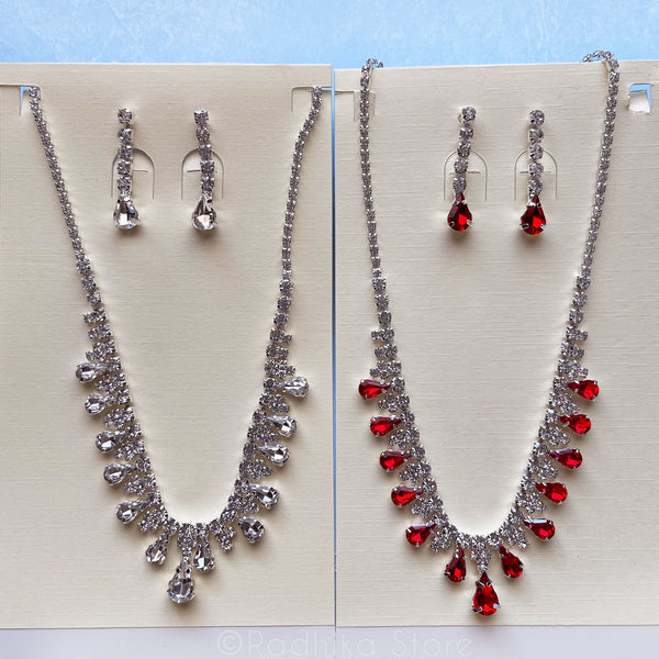 Teardrop Rhinestone - Deity Necklace and Earrings Set - Radhika Store