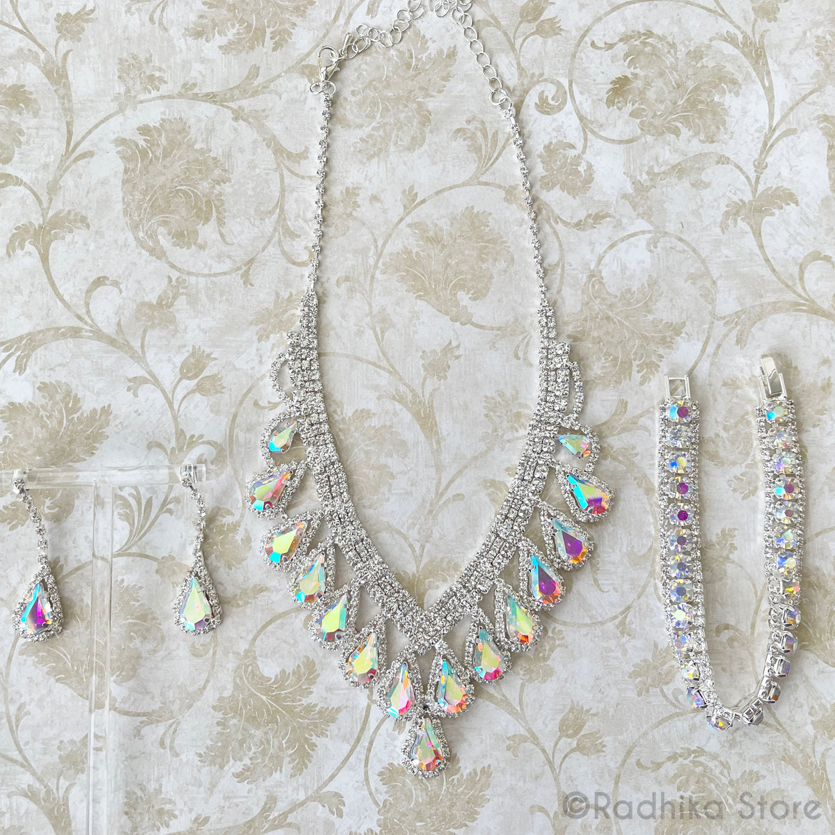 Teardrop- Deity Necklace Anklet And Earring Set - Opalescent