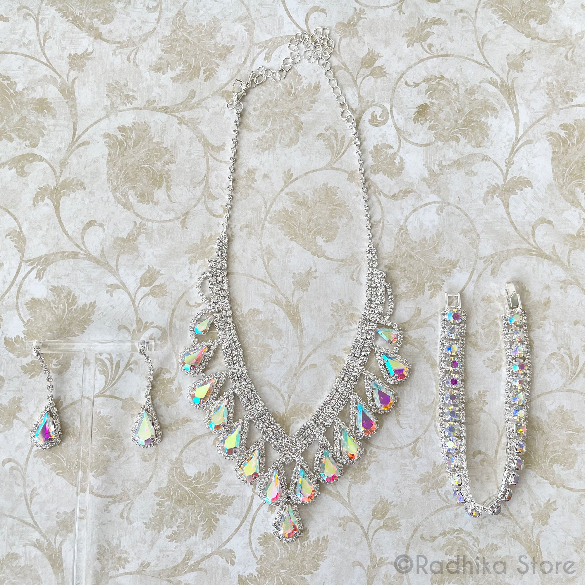Teardrop- Deity Necklace Anklet And Earring Set - Opalescent