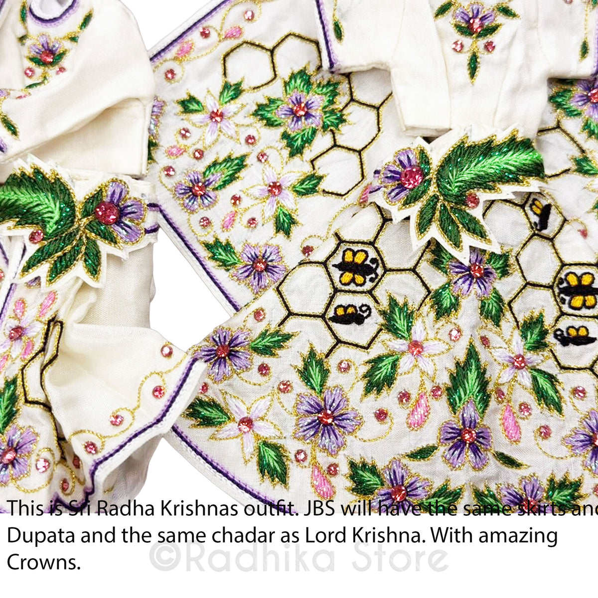 Vraja Nectar Bees - Cream - Silk - Jagannath Baladeva Subhadra Deity Outfit