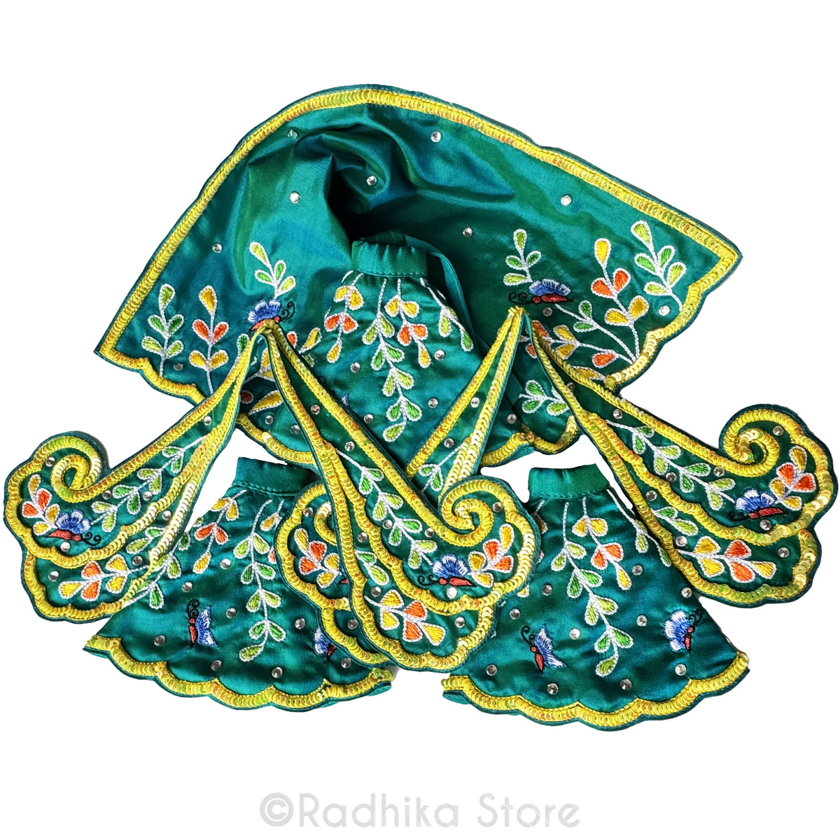 Ter Kadamba Butterflies - Teal Green and Yellow - Silk - Jagannath Baladeva Subhadra Deity Outfit