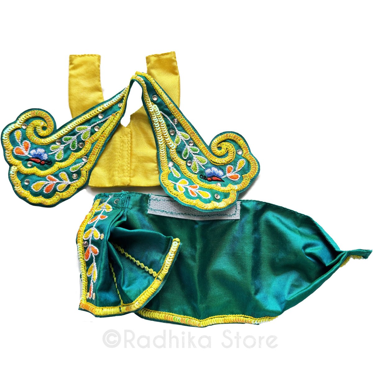 Ter Kadamba Butterflies - Teal Green and Yellow - Silk - Gaura Nitai Deity Outfit