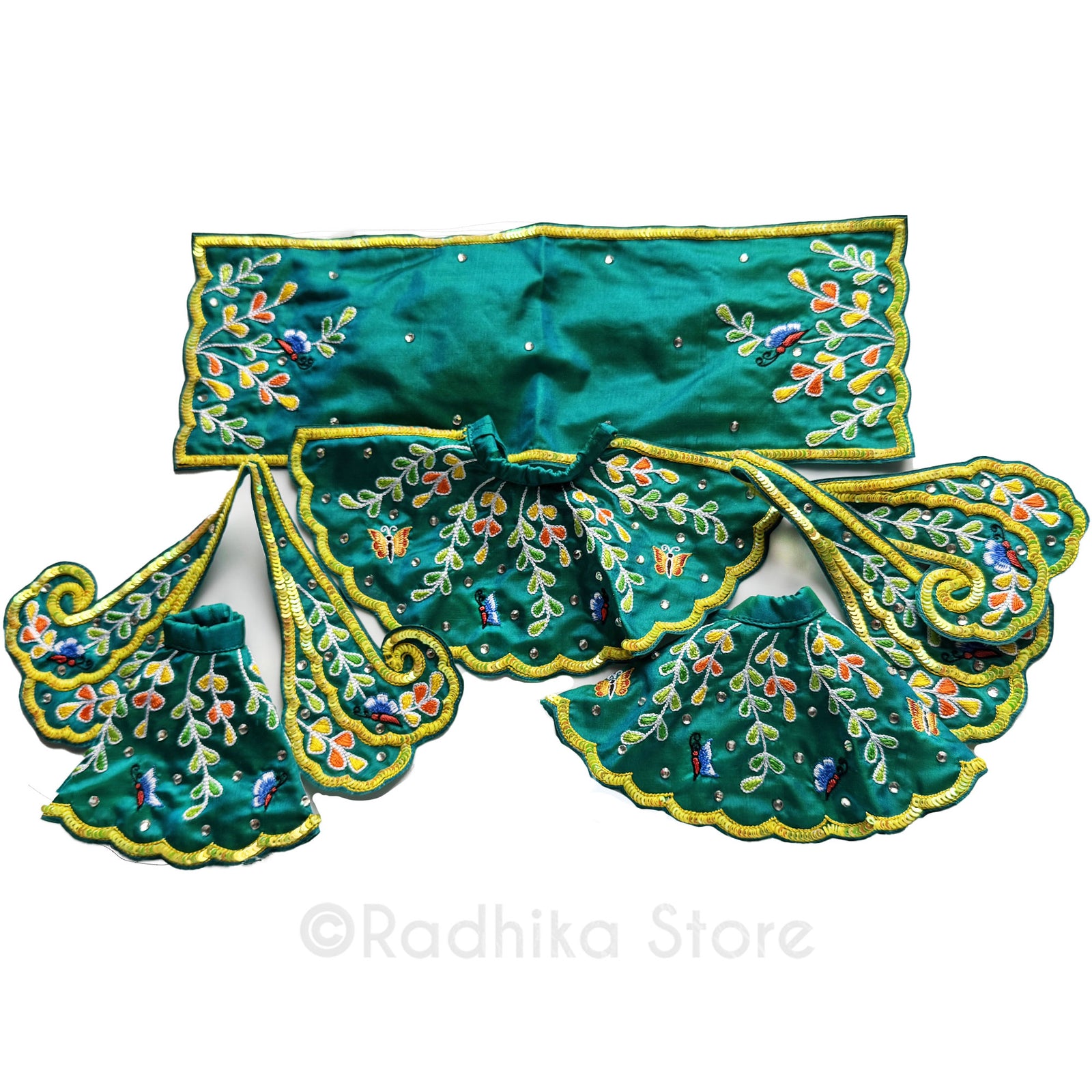 Ter Kadamba Butterflies - Teal Green and Yellow - Silk - Jagannath Baladeva Subhadra Deity Outfit