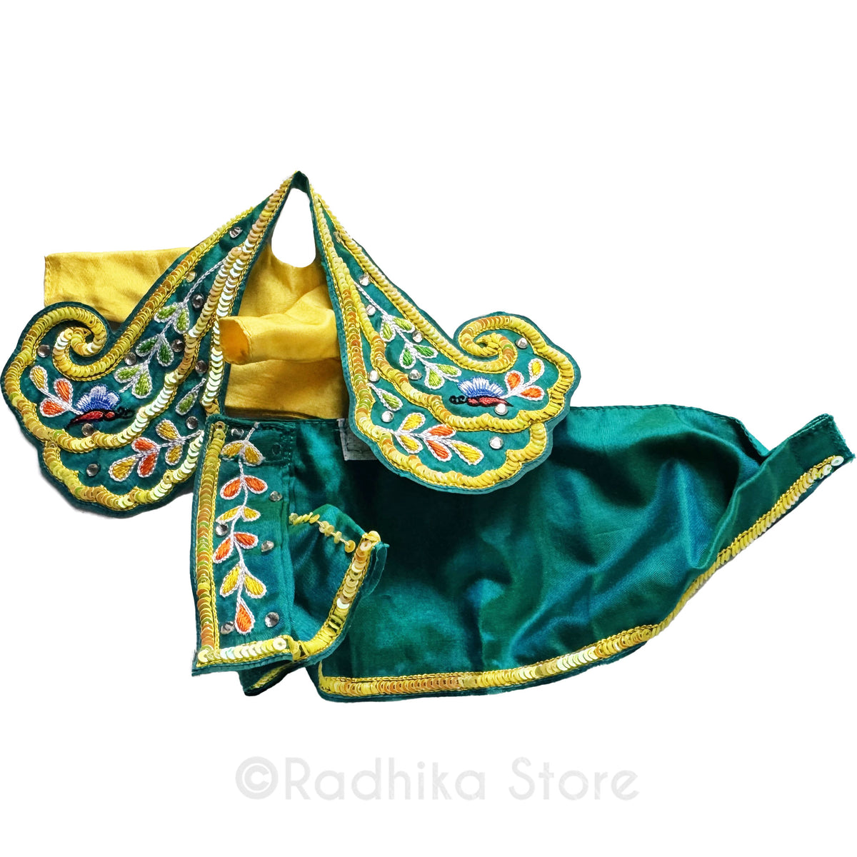 Ter Kadamba Butterflies - Teal Green and Yellow - Silk - Radha Krishna Deity Outfit
