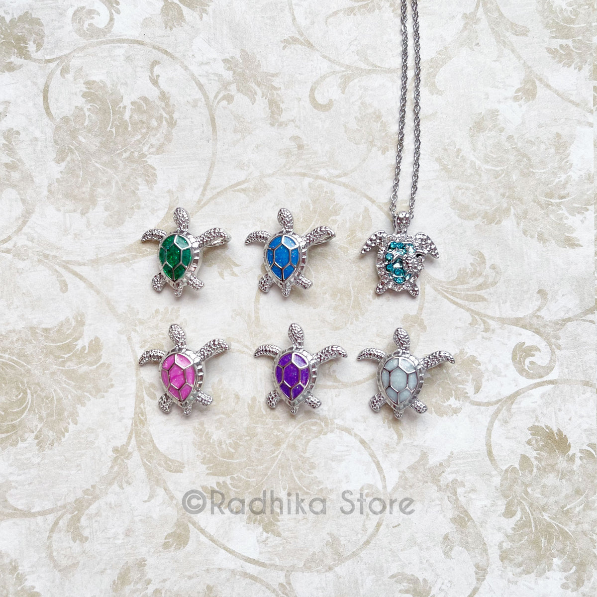 Tiny Radha Kund Turtle Pendant With Chain - Choose Color
