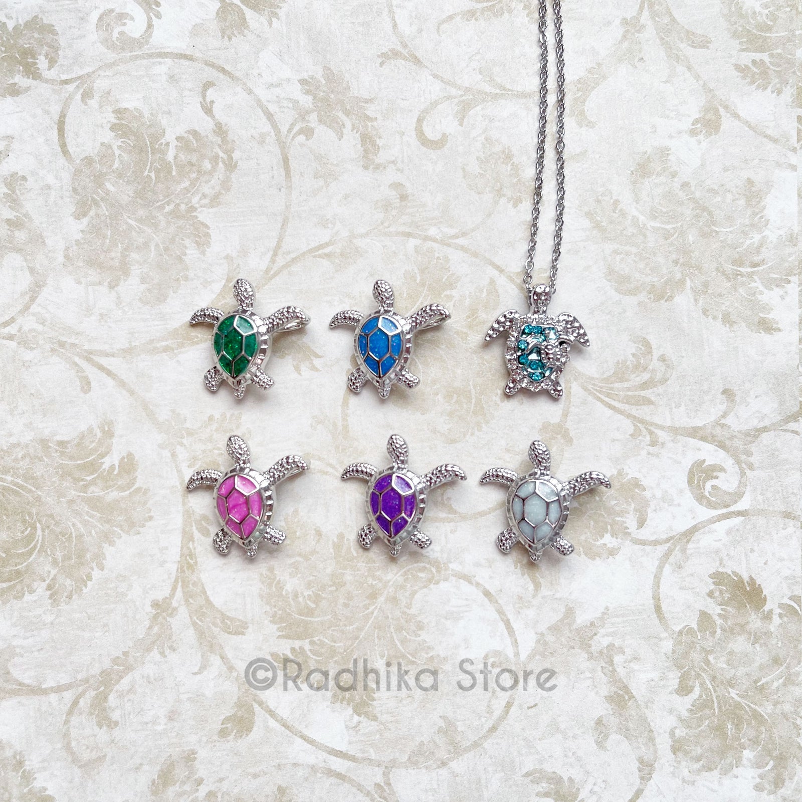 Tiny Radha Kund Turtle Pendant With Chain - Choose Color