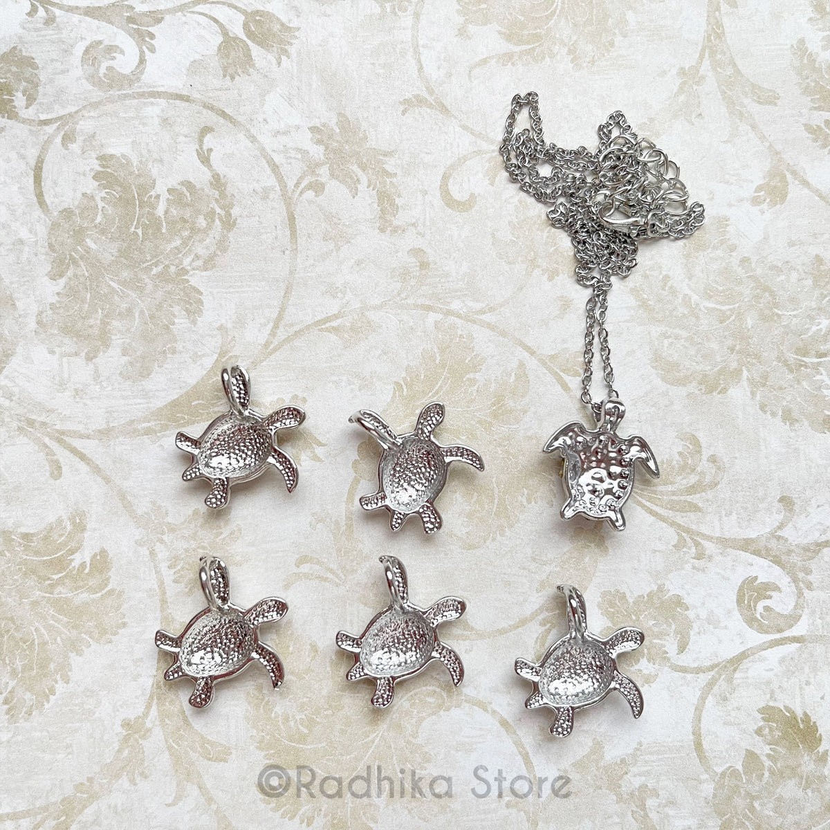 Tiny Radha Kund Turtle Pendant With Chain - Choose Color