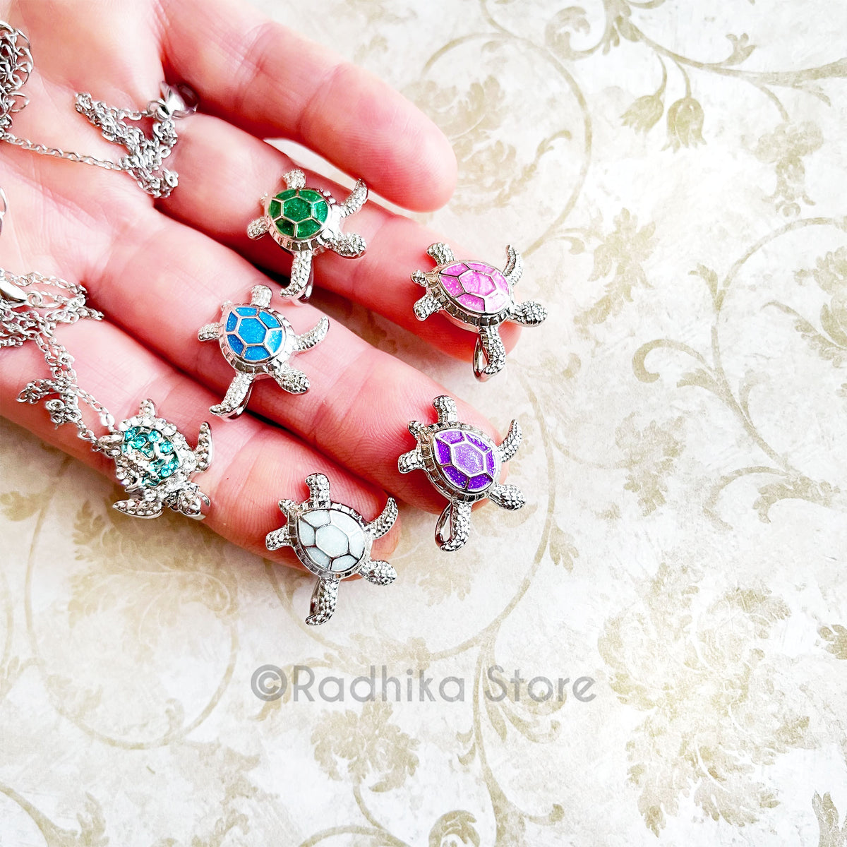 Tiny Radha Kund Turtle Pendant With Chain - Choose Color