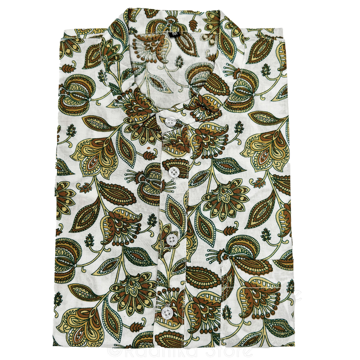 Tropical Mayapur Flowers - White and Beige-  Cotton Kurtas - S-M-L