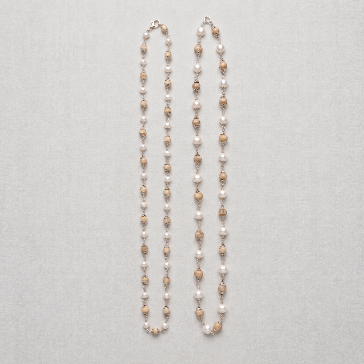 Fancy Tulsi With Pearl and Silver Necklace