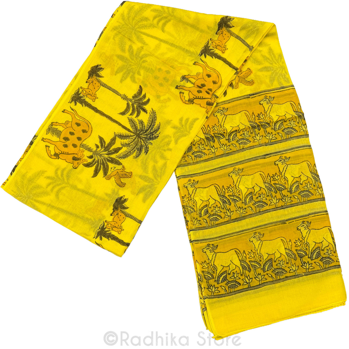 Turmeric Yellow Vrindavan Cows - Cotton Chadar