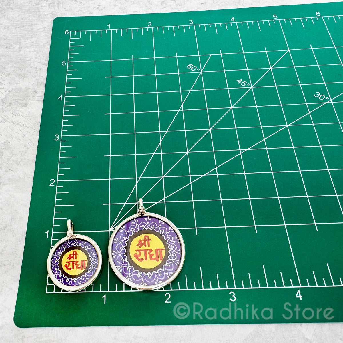 Silver Sanskrit Shri Radha  Logo-Hand Painted Pendant