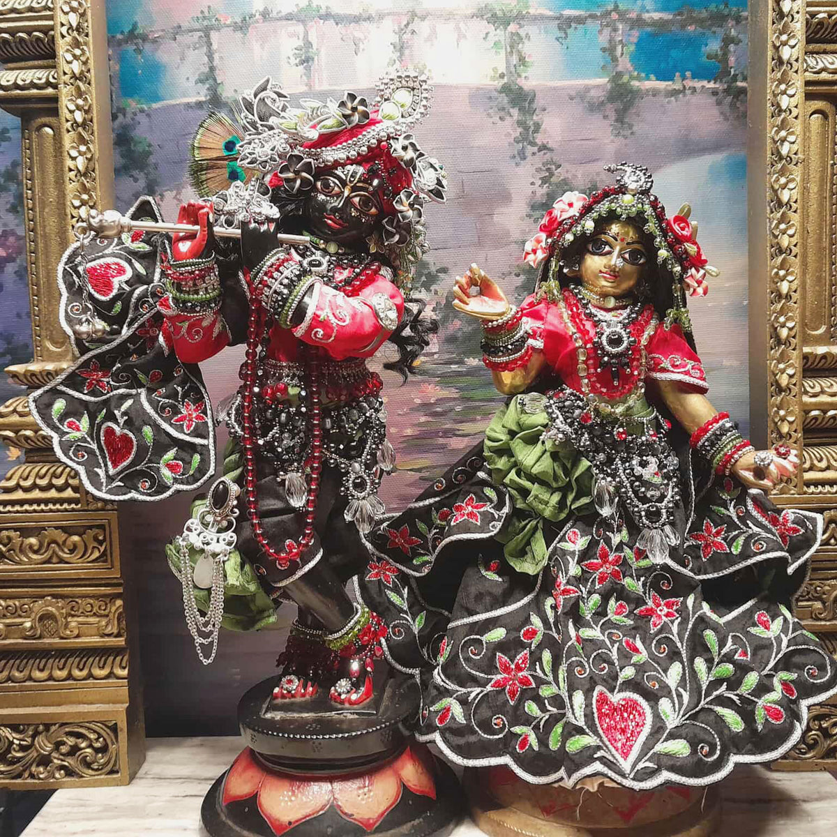 Bhakti Lata Bija - All Silk - Black with Red Choli and Kurta - Radha Krishna Deity Outfit
