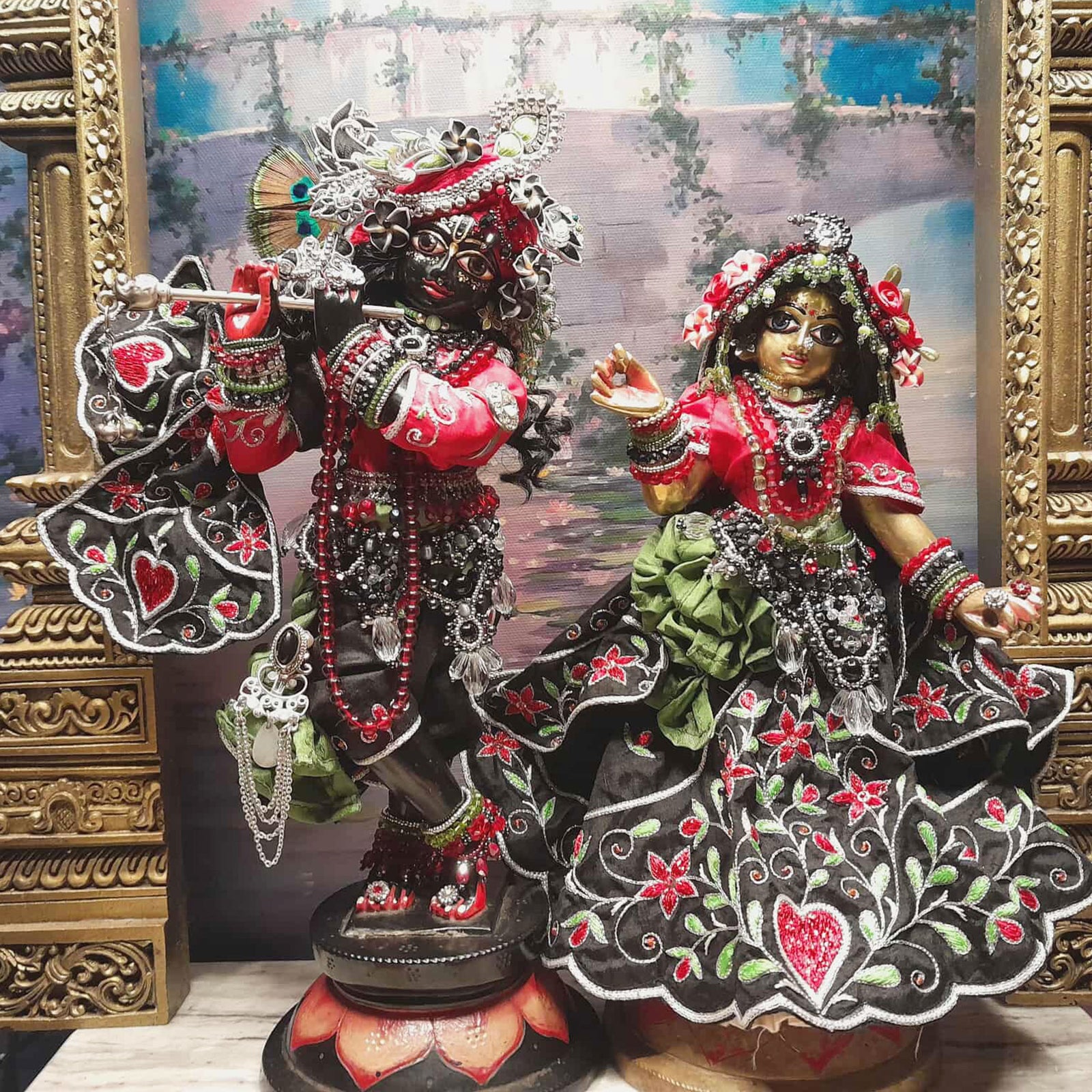 Bhakti Lata Bija - All Silk - Black with Red Choli and Kurta - Radha Krishna Deity Outfit
