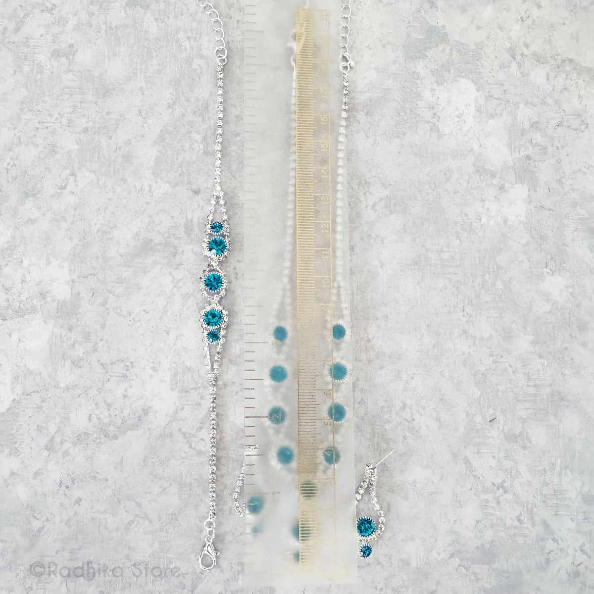 Flower Drops - Rhinestone Deity Necklaces Belt And Earring Set -  Pink or Blue