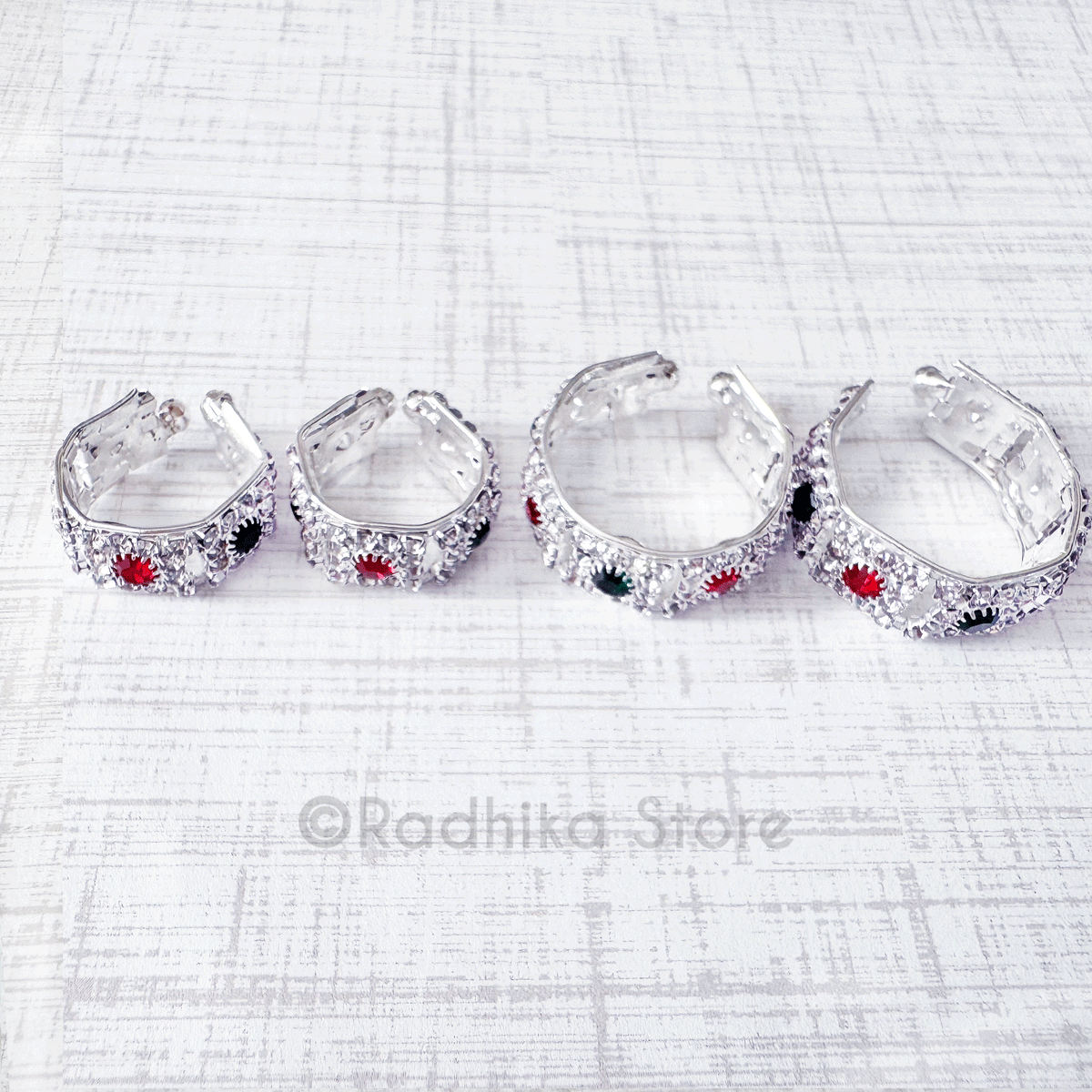 Vrindavan Flowers All Around-Silvery/ Emerald Ruby- Armlets/Bangles - Set of 2