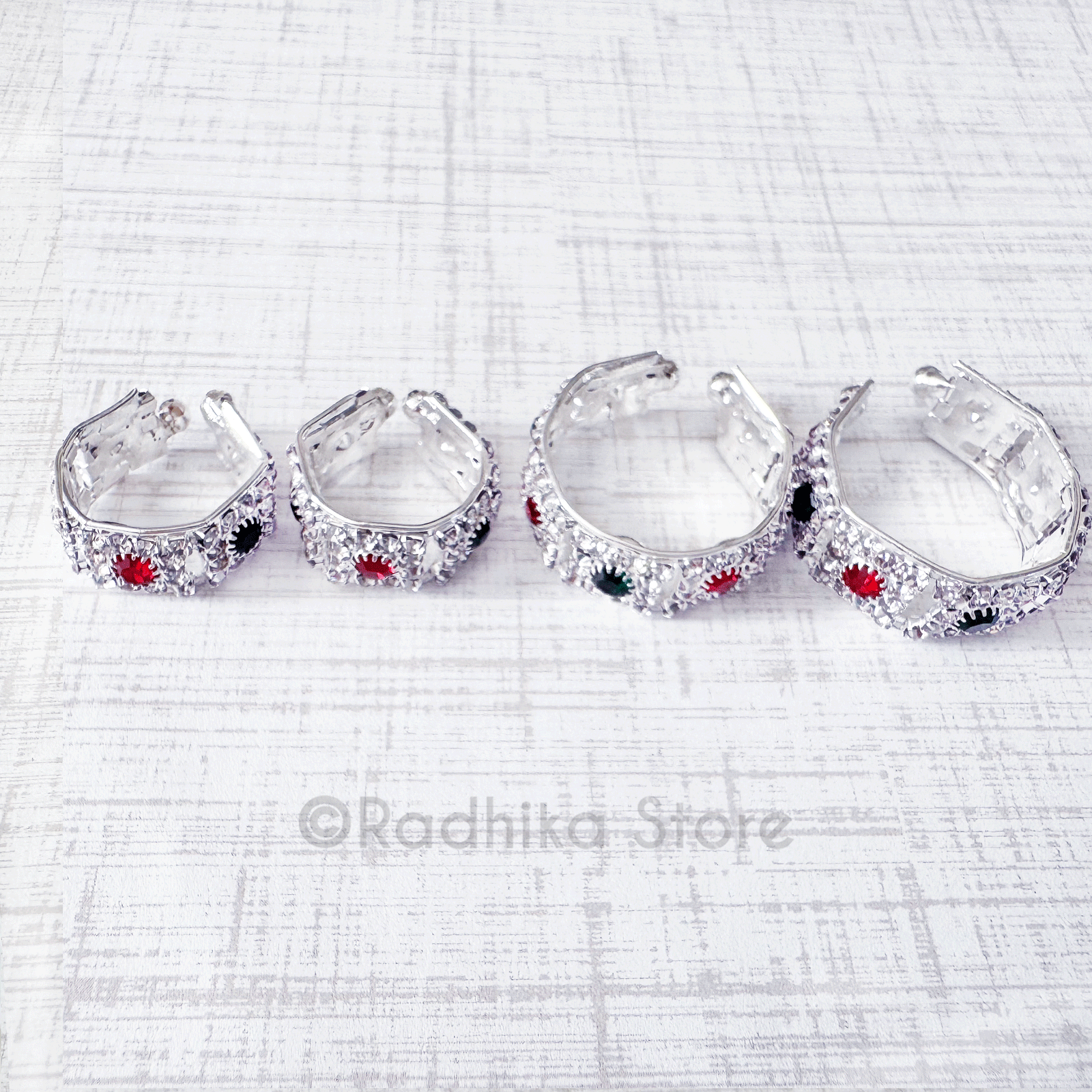 Vrindavan Flowers All Around-Silvery/ Emerald Ruby- Armlets/Bangles - Set of 2