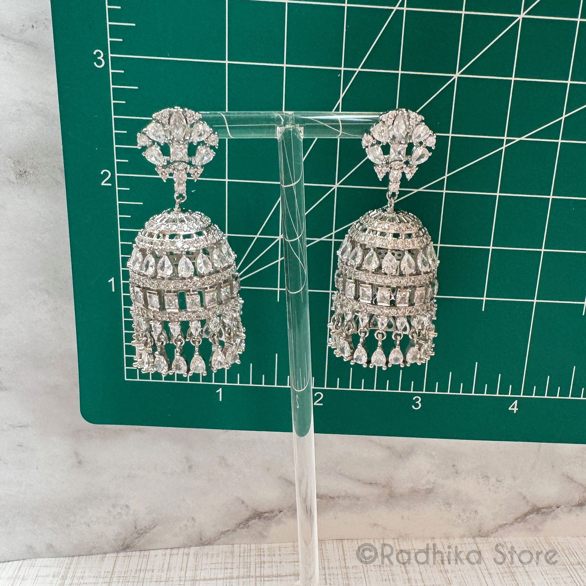 Silver Plated Zircon Crystal - Temple Bells Earrings