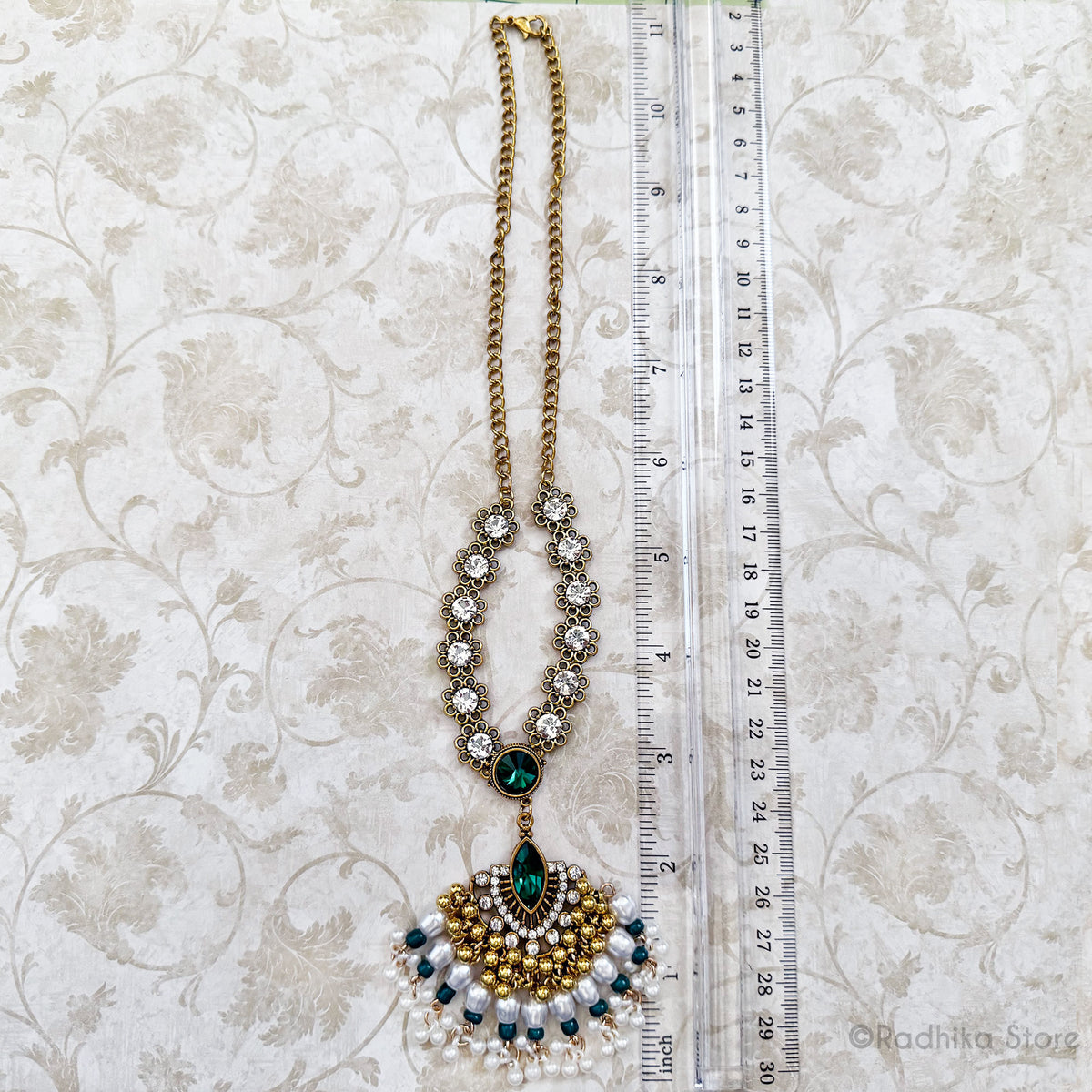 Pearl Jumka - Gold and Emerald Necklace And Earring Set