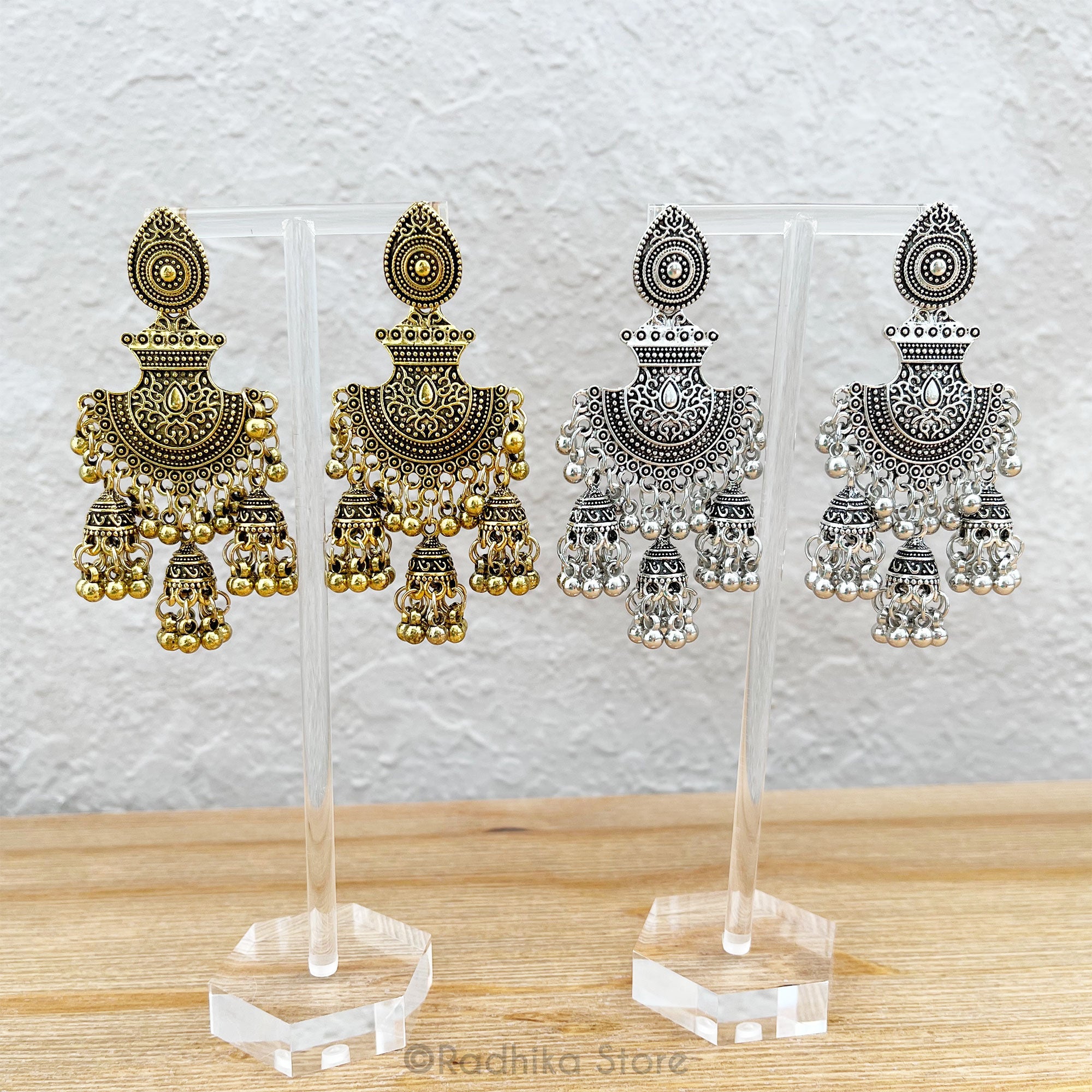 Golden Big Jhumka Earring with Golden and Pearl beads | Jhumka earrings,  Temple jewellery earrings, Jhumka