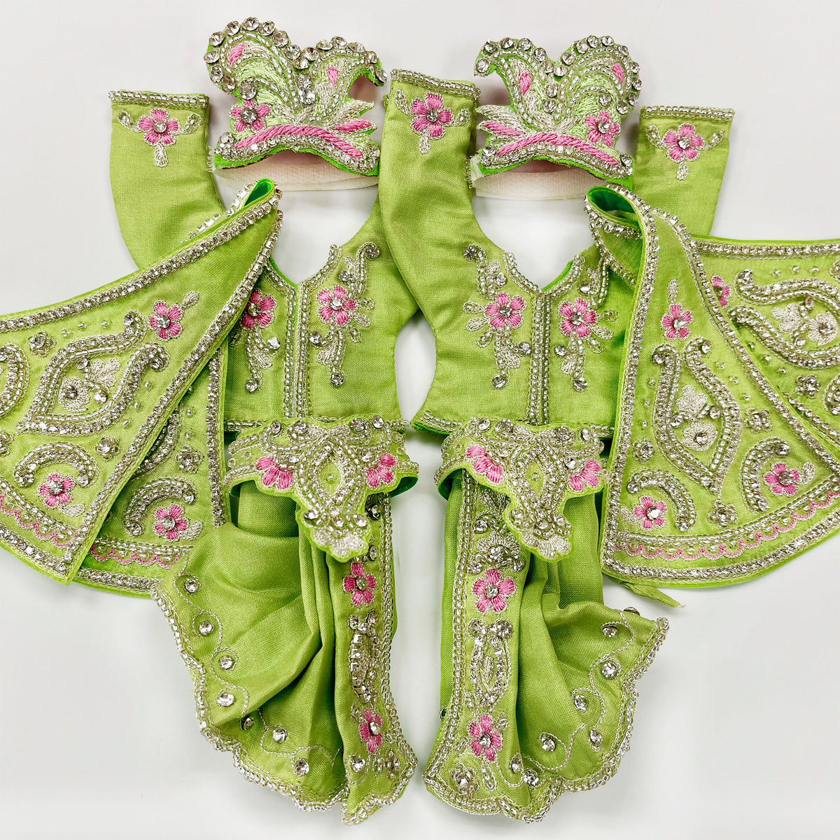Glistening Vrinda Kund - Green -  Silk - Gaura Nitai Deity Outfit