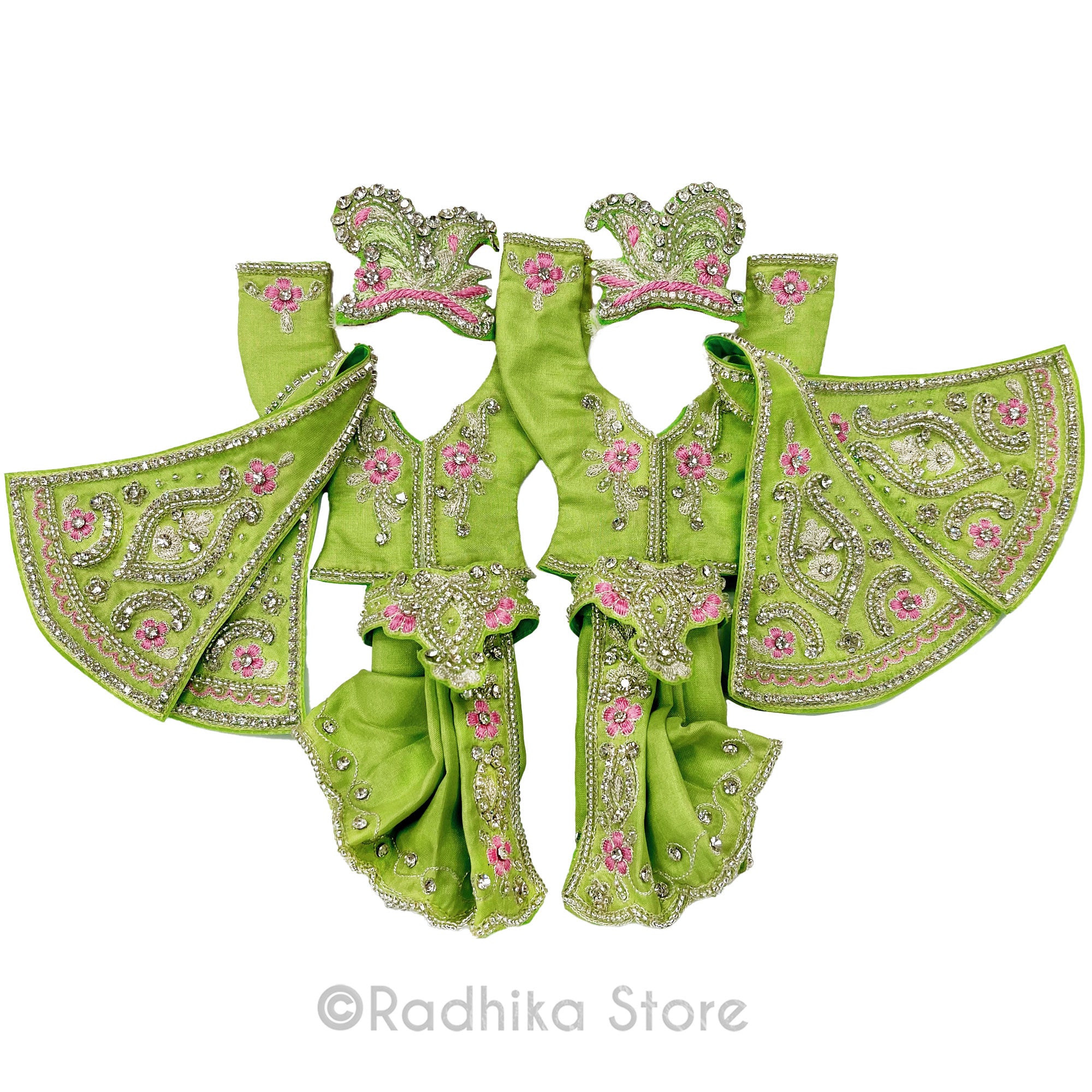 Glistening Vrinda Kund - Green -  Silk - Gaura Nitai Deity Outfit