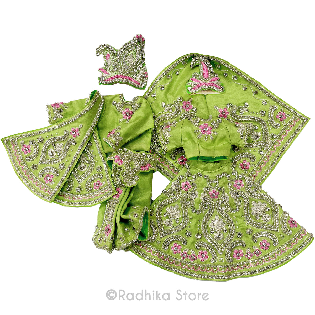 Glistening Vrinda Kund - Green - Silk - Radha Krishna Deity Outfit
