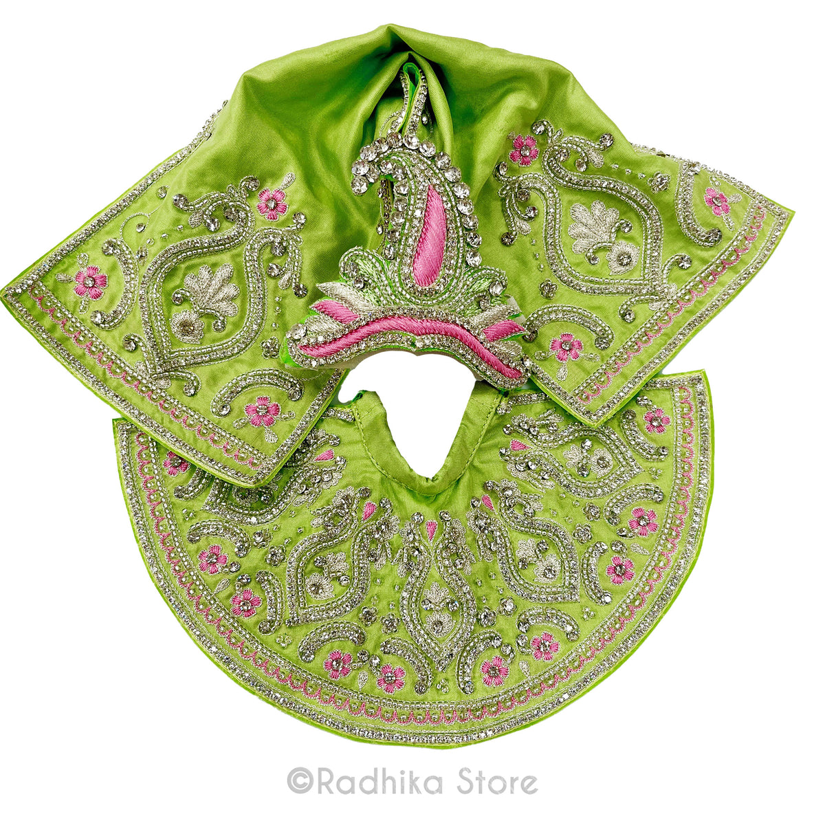 Glistening Vrinda Kund - Green - Silk - Jagannath Baladeva Subhadra Deity Outfit
