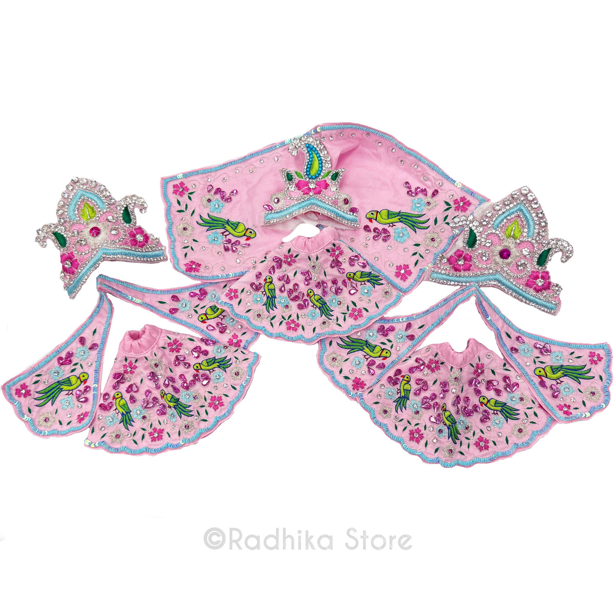Vrinda’s Parrots - Baby Pink and Blue - Silk - Jagannath Baladeva Subhadra Deity Outfit