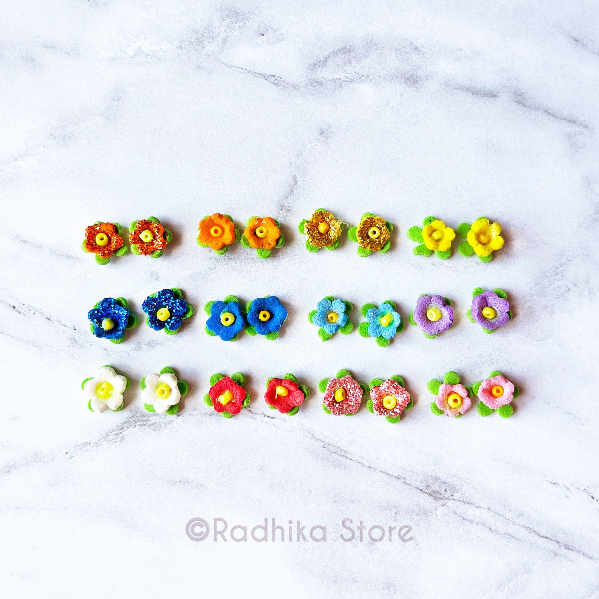 Tiny Vrindavan Flower Earrings - Choose Color