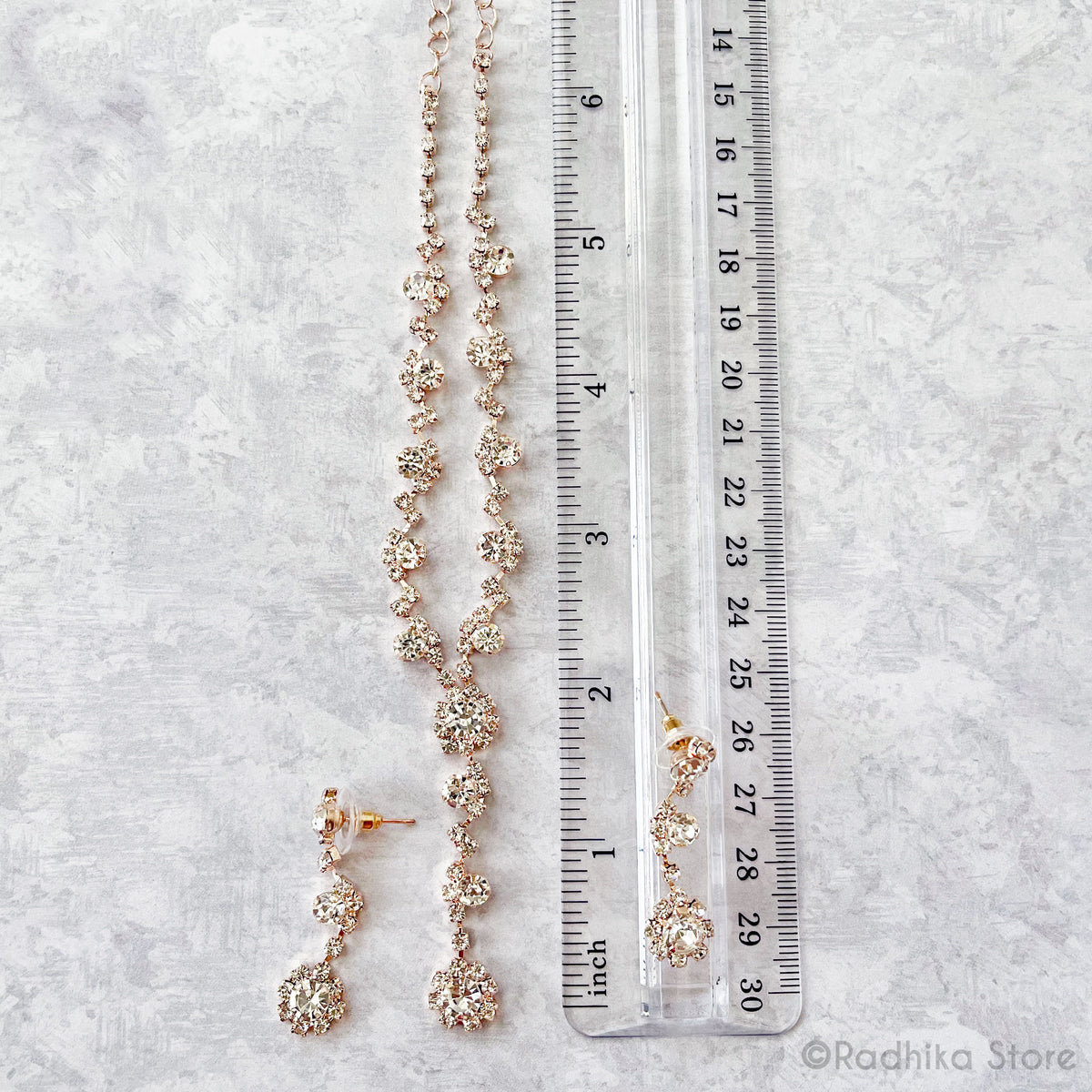 Vrindavan Flower Drops - Rhinestone Deity Necklace And Earring Set