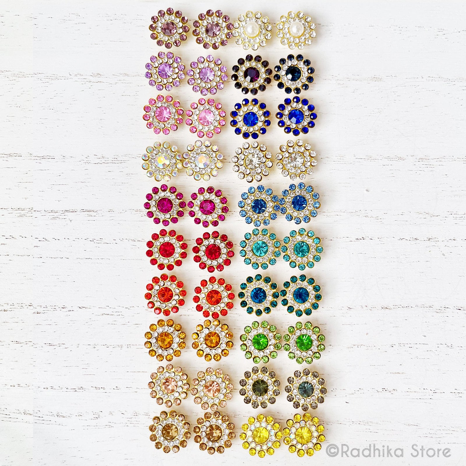 Flower  Rhinestone Earrings - 1/2 Inch